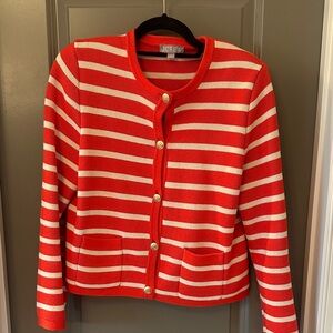 J. Crew Red and White Striped Cardigan